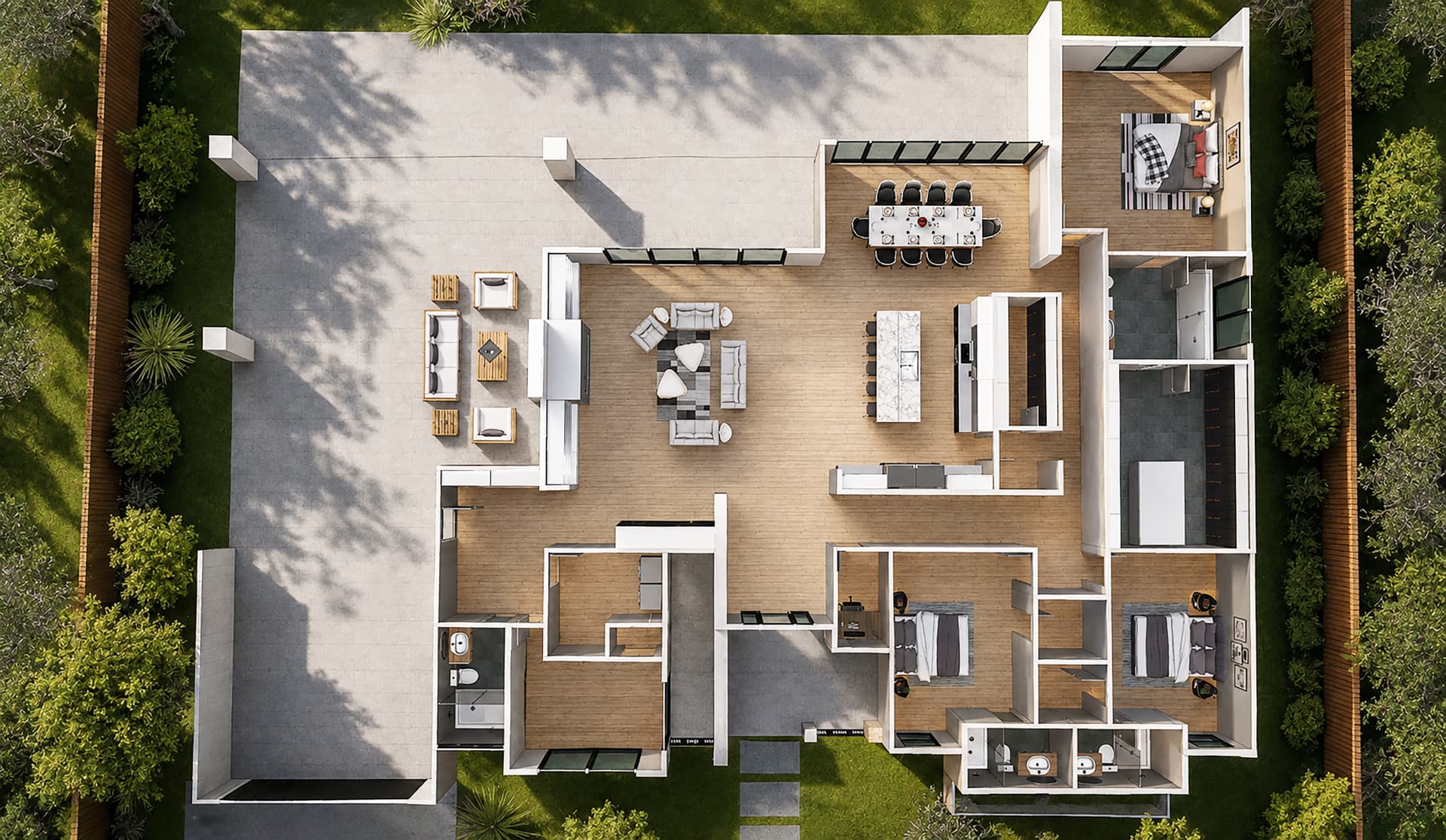 Courtyard Plan overhead floor plan